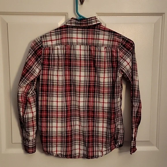 Childrens Place long sleeved, red plaid, buttondown shirt. LG(10-12) - Picture 2 of 6